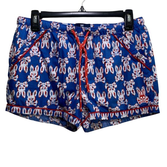 Psycho Bunny All Print Skull Woven Lounge Shorts Womens S Blue Two Front Pockets - Picture 1 of 8